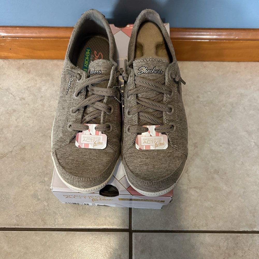 Skechers Taupe Lace-Up Sneakers